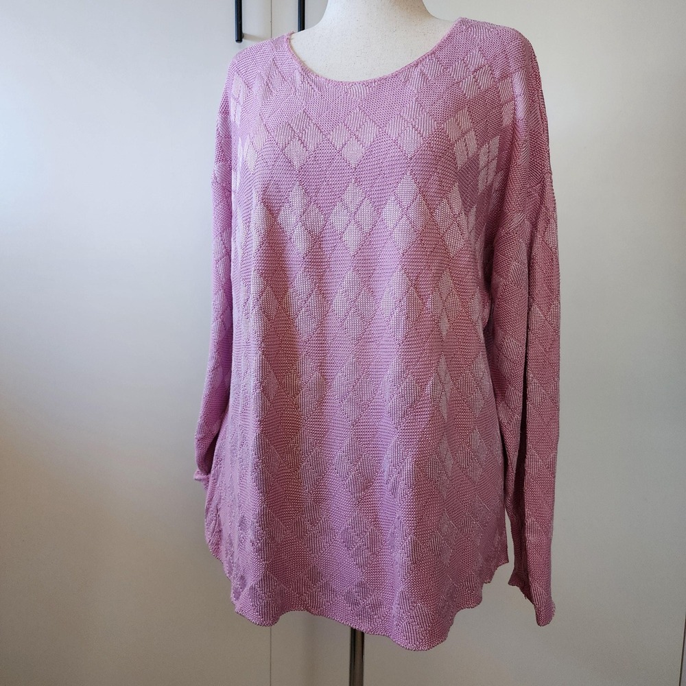 Expressions Vintage 90s Pink Pullover Sweater Scoop Neck Long Sleeve USA Made L